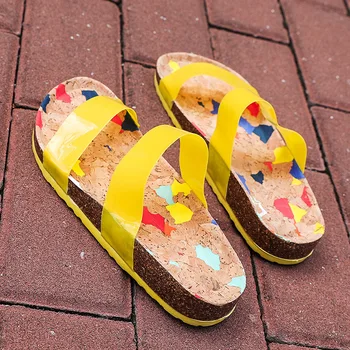 Verano de Corcho zapatos de mujer transparente de doble banda de corcho diapositivas multicolor con suela de sandalias sandalias color caramelo transparente zapatillas 2021