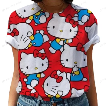 Verano de gran tamaño de las Mujeres T-shirt de Hello Kitty Simple Corto-manga de la Sudadera de Niñas Casual Camiseta de las Señoras de la Calle de la Moda Jersey