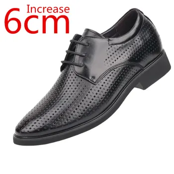 Verano Sandalias de hombre Formal de Cuero Zapatos de Cuero Genuino de Negocios Aumento de la Altura de 6cm Hueco Transpirable Ascensor Zapatos de los Hombres