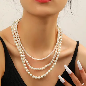 Vintage Multicapas de Imitación de la Perla Gargantilla Collares para las Mujeres de la Joyería de Perlas Colgante de la Boda del Collar de la Fiesta de Moda de la Joyería