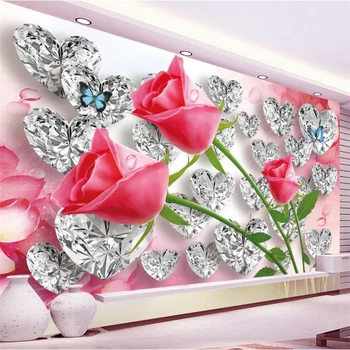 wellyu Diamante Rosa en 3D Amor Creativo Estéreo Romántico de la TV de Fondo Personalizados de Gran Mural Verde fondo de pantalla papel de parede