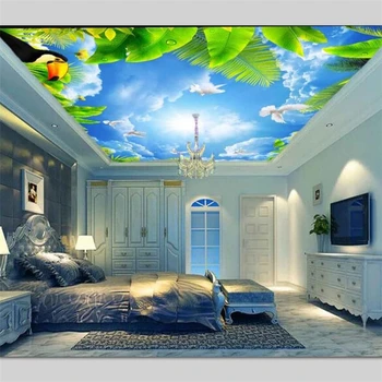 wellyu papel de parede para quarto Personalizado fondo de pantalla HD de cielo azul nubes blancas palomas hojas verdes techo murales