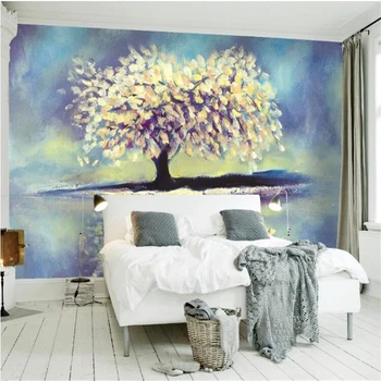 wellyu papel de parede para quarto un fondo de pantalla Personalizado Resumen nórdicos fortuna árbol de reflexión pintura al óleo pintada a mano de la pared