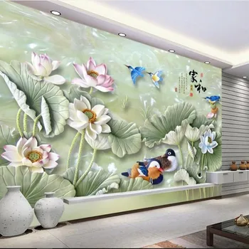 wellyu Personalizado a gran escala murales elegancia estética de loto de jade tallado TV telón de fondo fondo de pantalla fondo de pantalla para las paredes, 3 d