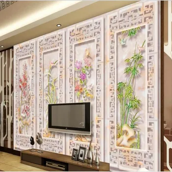 wellyu Personalizado a gran escala murales relieves de mármol Meilan Zhuju sala de estar sofá TV fondo pared no tejido de fondo de pantalla