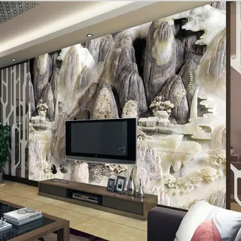 wellyu Personalizado a gran escala murales talla del jade Chino viento mural TV fondo pared de papel pintado papel de parede