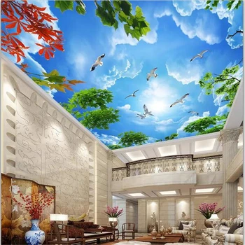 wellyu Personalizado grandes papeles murales en 3d hermoso cielo azul y nubes blancas ramas techo de la sala zenith 3d murales