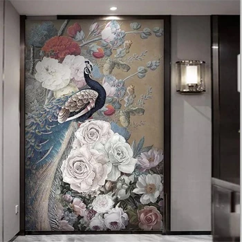 wellyu un fondo de pantalla Personalizado en 3d murales nuevo estilo Chino de la flor ricos rosa de pavo real porche de fondo del papel pintado de murales de papel de parede