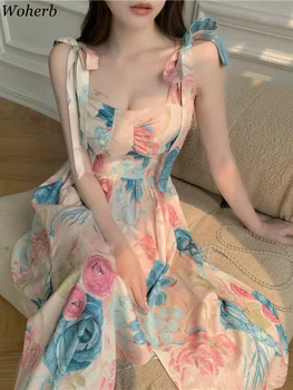 Woherb de Impresión de la Eslinga Vestido sin Mangas Sexy Bodycon Dama de la Túnica de Fiesta en la Playa Vestido Elegante-up de Encaje Sin espalda Casual Vestido de Verano de 2023