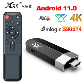 X98 S500 Android 11.0 Smart TV Stick Amlogic S905Y4 Quad Core De 2.4 G/5G WiFi AV1 Media Player X98 TV Dongle 2G 16G Set Top Box