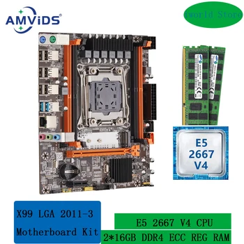 X99 LGA 2011-3 X99 Kit de Placa base con procesador Intel Xeon E5 2667 V4 CPU y 2*16 GB DDR4 2133MHz RECC Memoria Combo Set SATA3.0 USB3.0