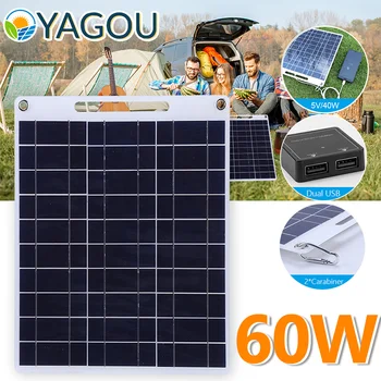 YAGOU 60W Panel Solar Portátil 5V de Carga Rápida de la Célula Solar al aire libre de la Emergencia Cargador de Batería para Teléfono de Camping Senderismo Viajes