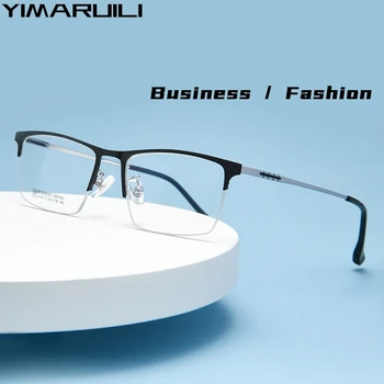 YIMARUILI Ultra-luz de Negocios de Alta calidad de Aleación de Gafas Retro Plaza de Prescripción Óptica de la Mitad-Gafas de montura de los Hombres K-9113