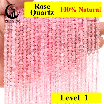 Zhe Ying Natural Facetado de Cuarzo Rosa Perlas de 4 mm de Amazonita Aventurina Perlas para la Joyería de BRICOLAJE Pulsera Accesorios