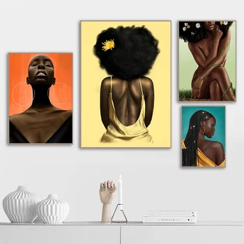 África del Arte de la Pared de la Lona de Pintura Negra Mujer Posters y Impresiones de Imágenes de la Pared para la Sala de estar Decoración de la Decoración del Hogar Moderno Cuadro